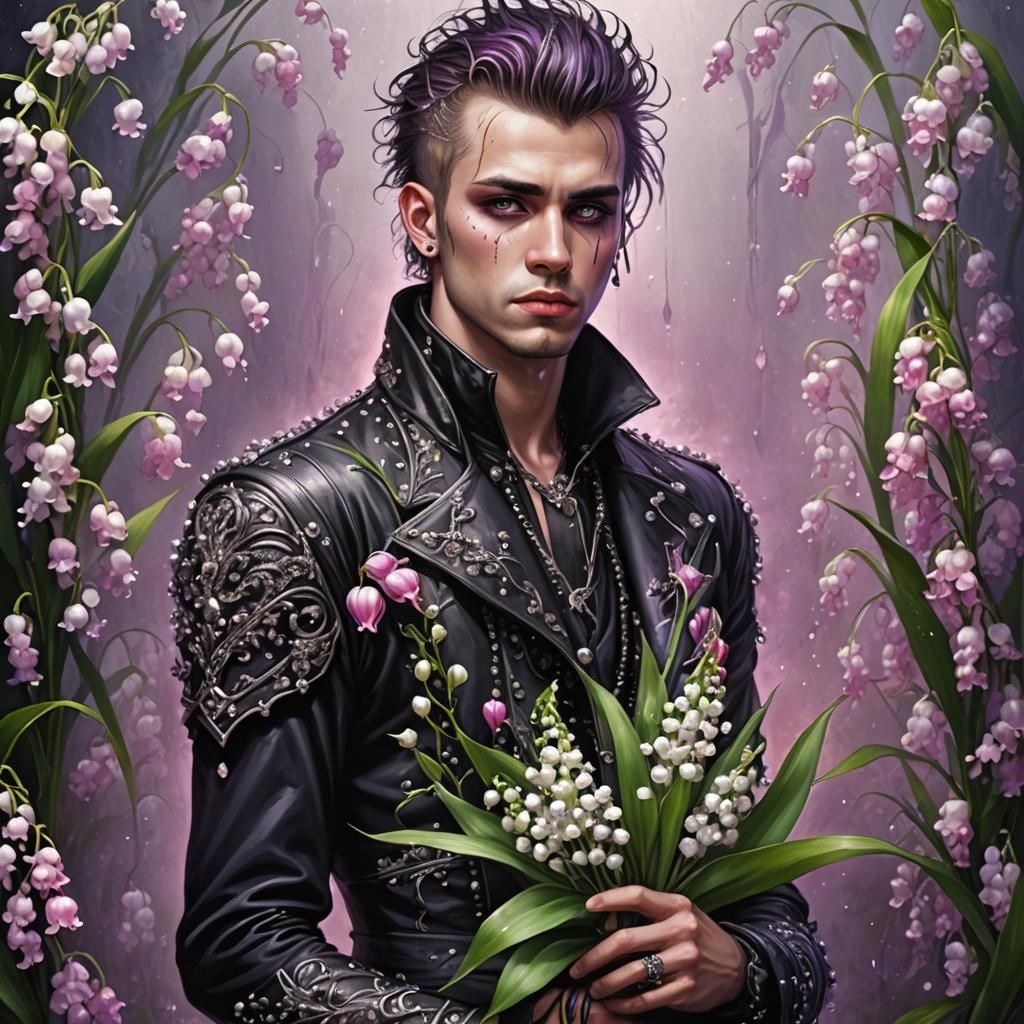 Sad Punk Man with Lily of the Valley