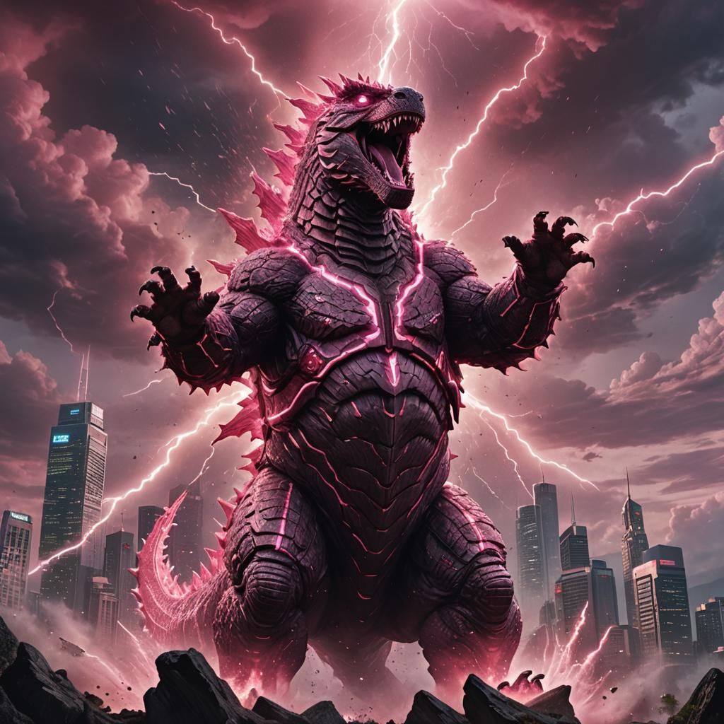 Pink Godzilla's Thunderous Beam: A Fantasy Concept