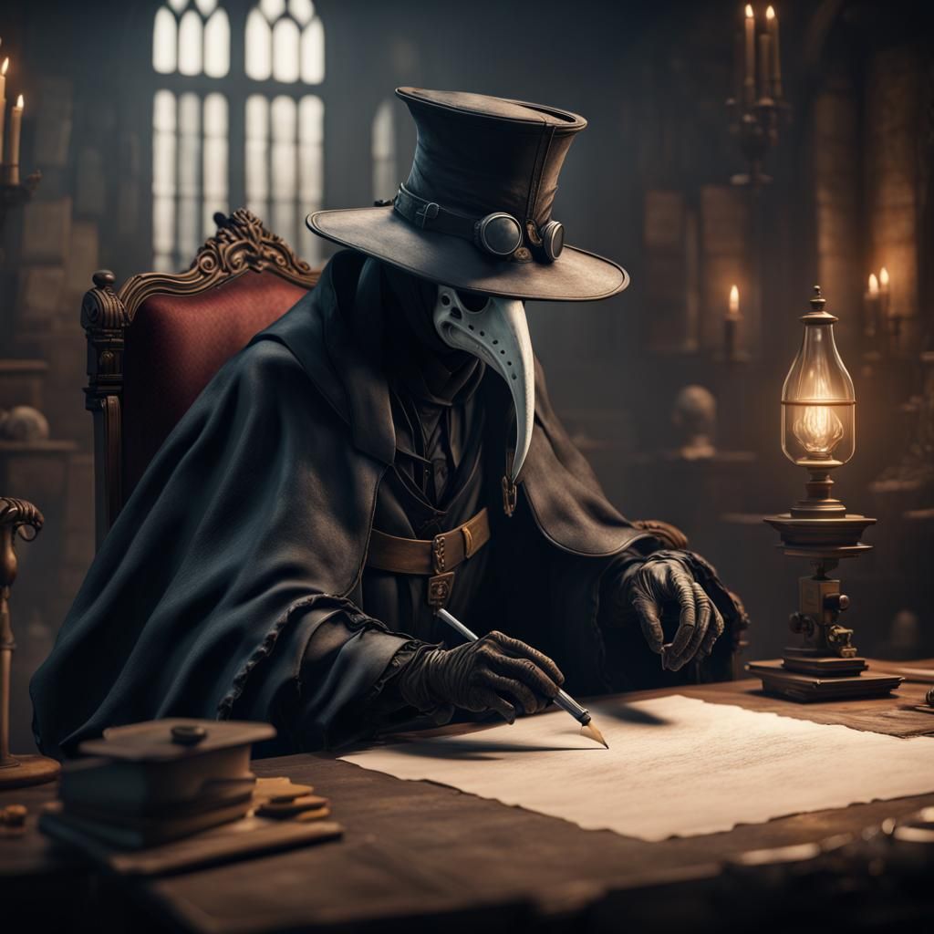 Plague Doctor Taking Notes: Detailed Matte Painting