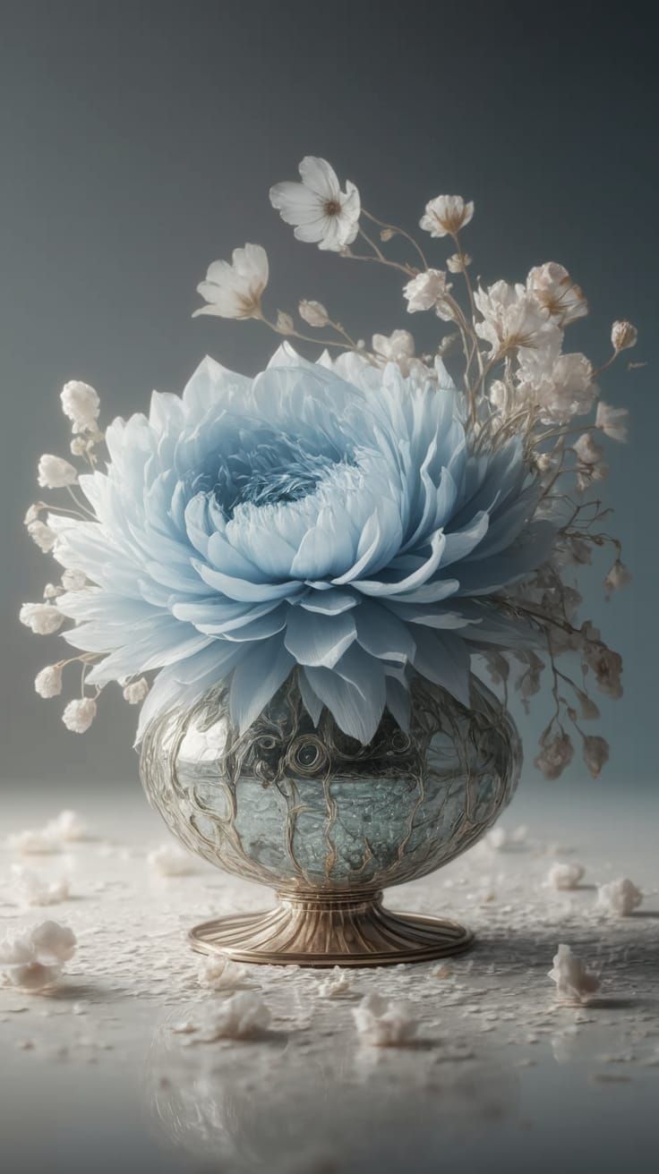 Ethereal Blue Blossom in Serene Digital Art