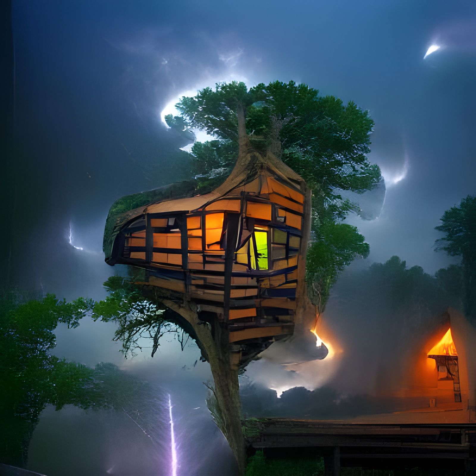 Treehouse in a Lightning Storm