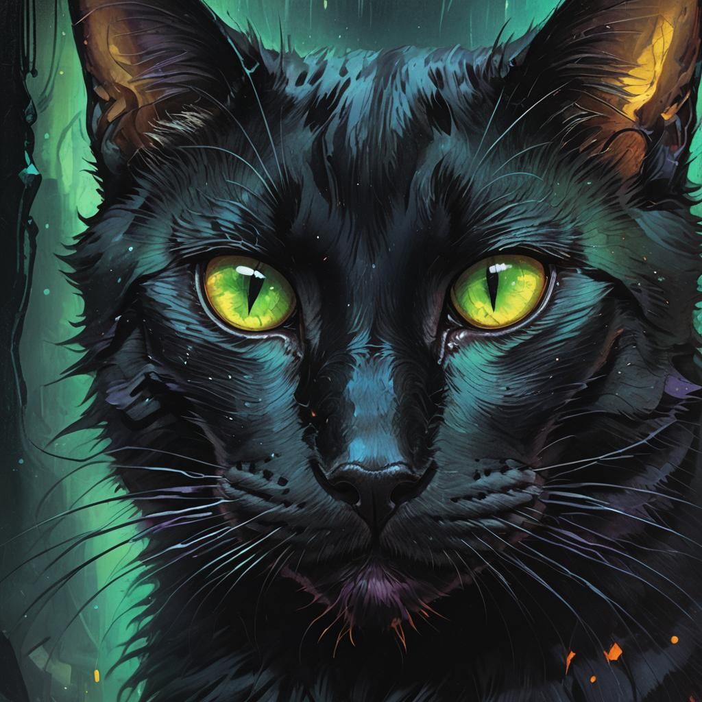 Sinister Black Cat Portrait in Dark Fantasy Style