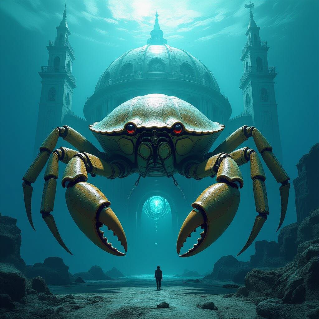 Biomechanical Crab Cathedral in Deep-Sea Style