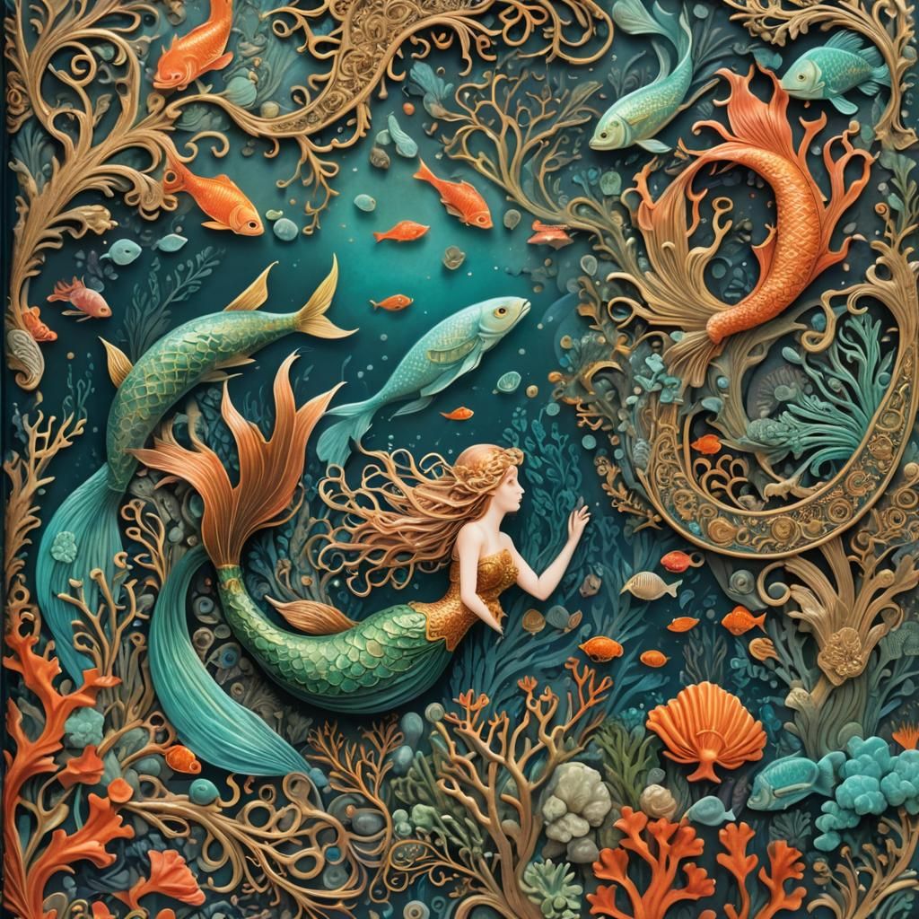Ocean Mermaid Notebook Cover Art in Fantasy Style