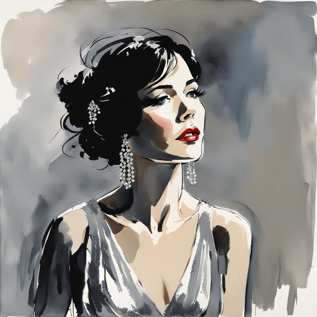 Young Singer in Silver Dress, Quentin Blake Style