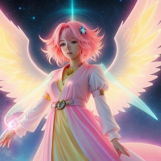 Glowing Pink Haired Angel with Cosmic Energy