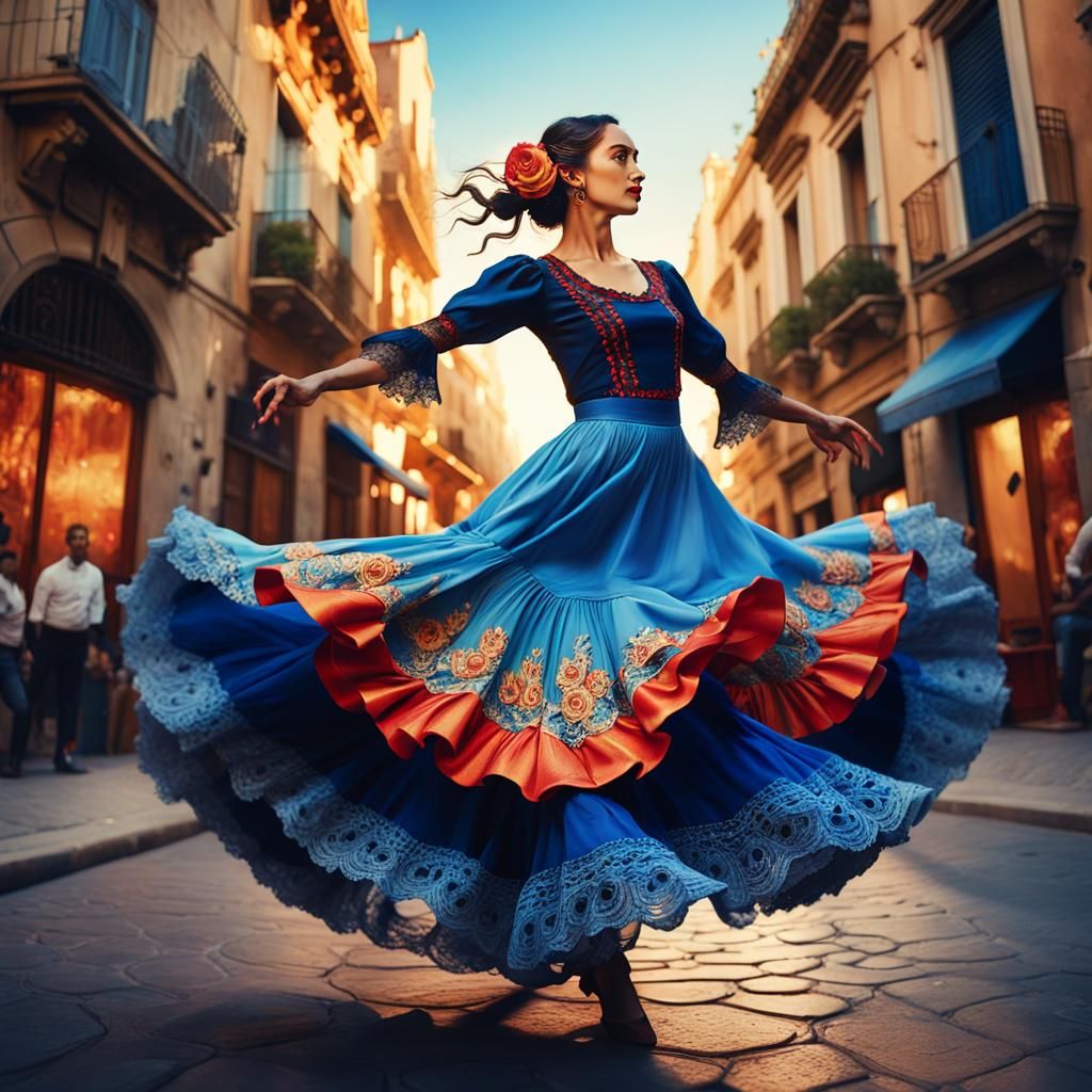 Flamenco Dancer in Barcelona: Surrealist Dreamlike Painting