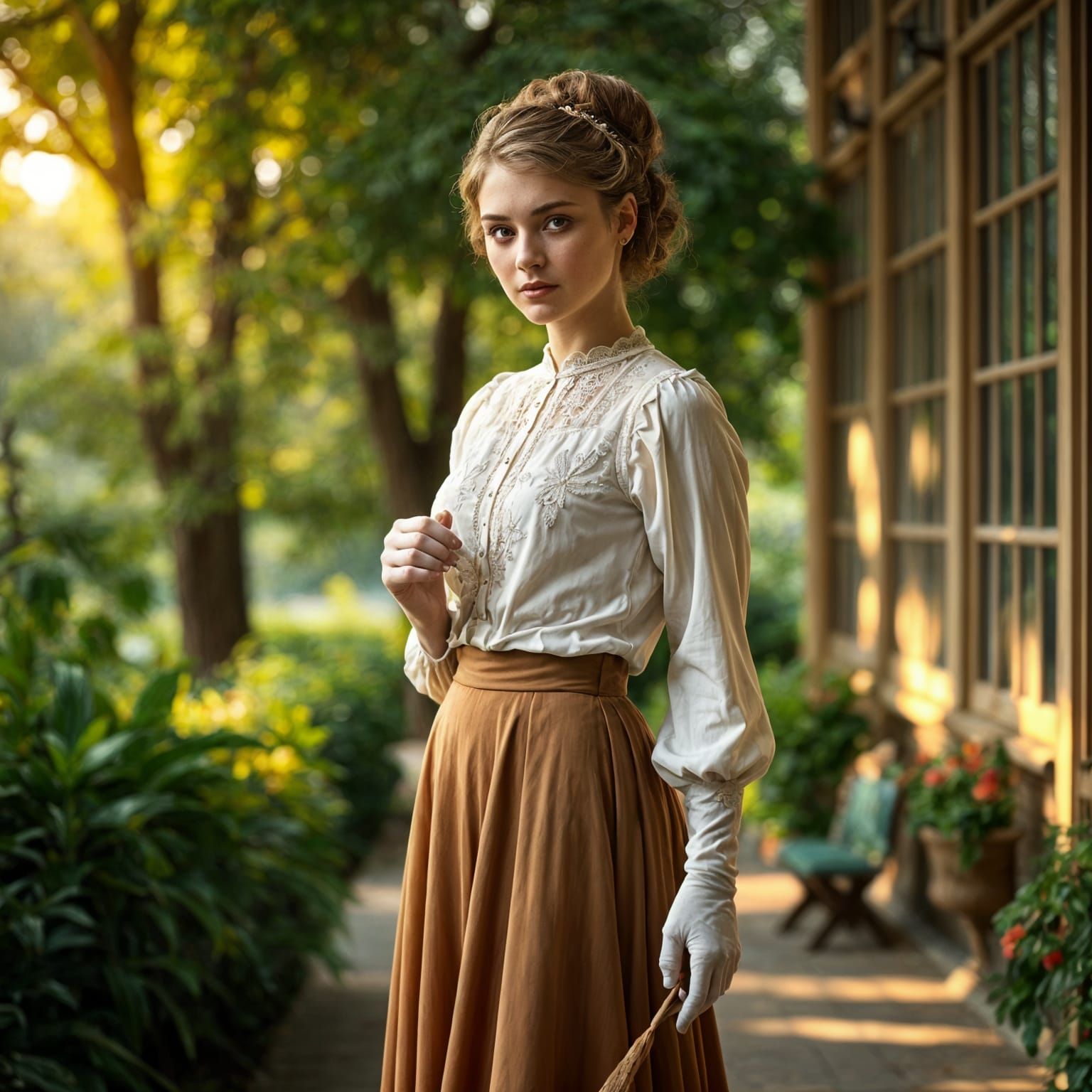 Edwardian Gibson Girl in Gentle Pastel Hues