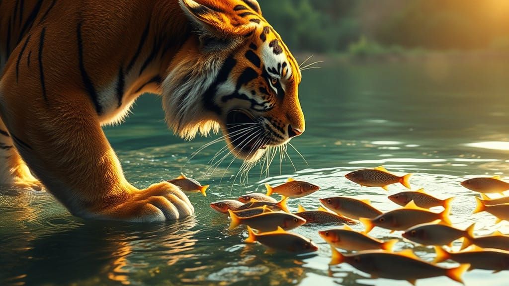 Epic Tiger in Cinematic Lighting, Caught in the Act of Snatc...