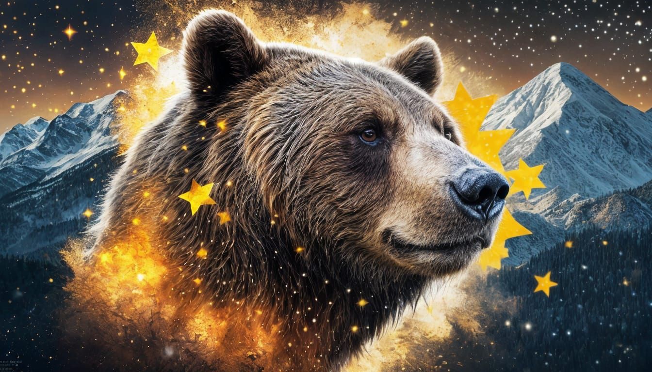 Bear Double Exposure Digital Painting with Starry Sky