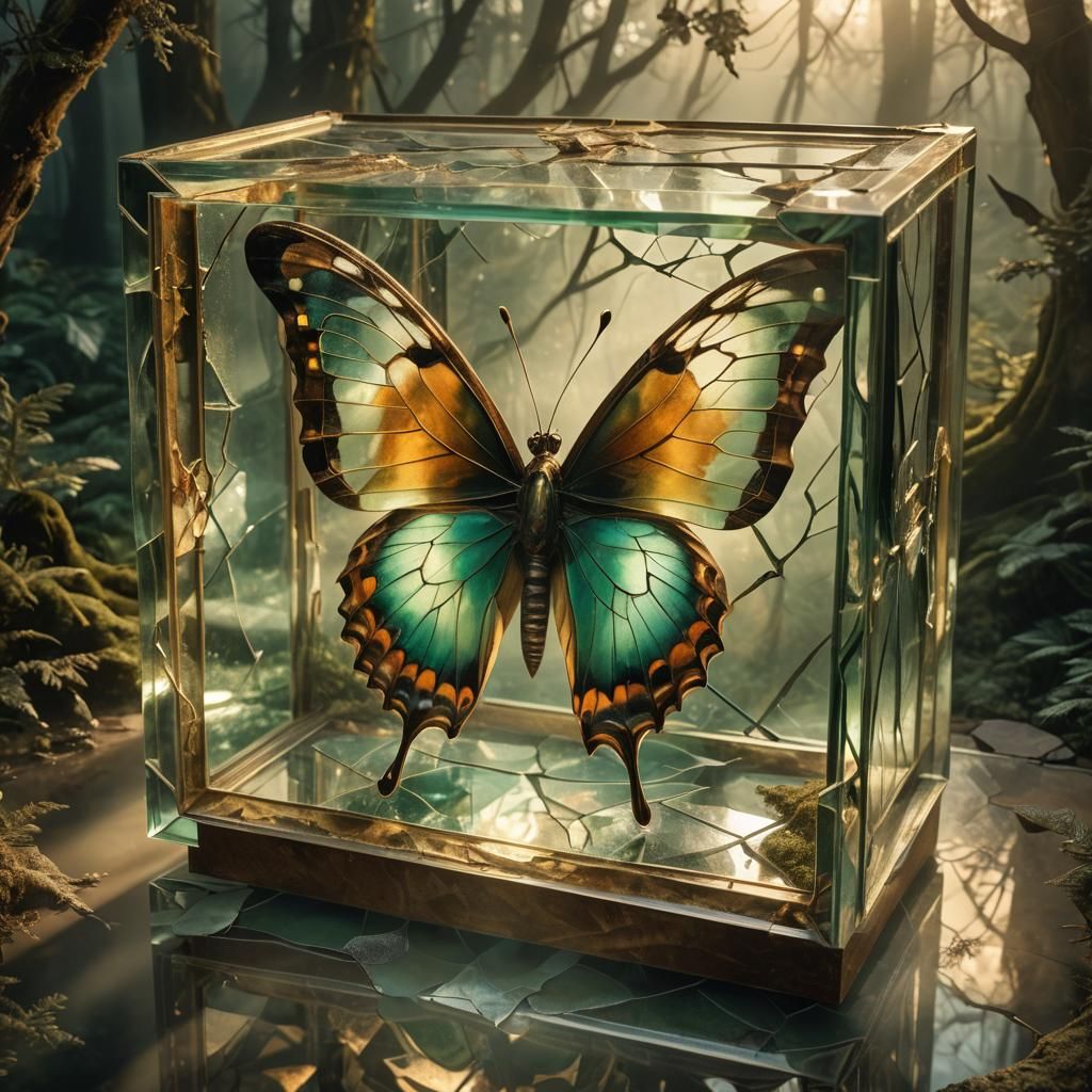 Butterfly in Cracked Glass: Surreal Abstract Art