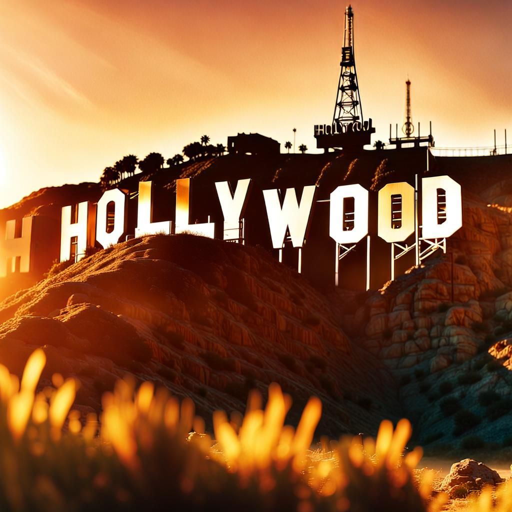Hollywood Sign at Sunset in Cinematic Style