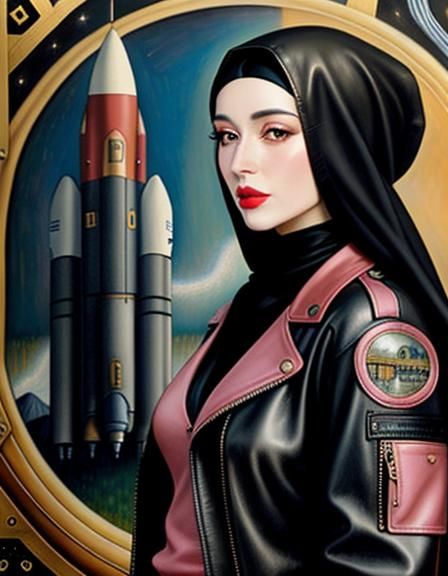 Woman with Hijab on Alien Planet, Klimt Style