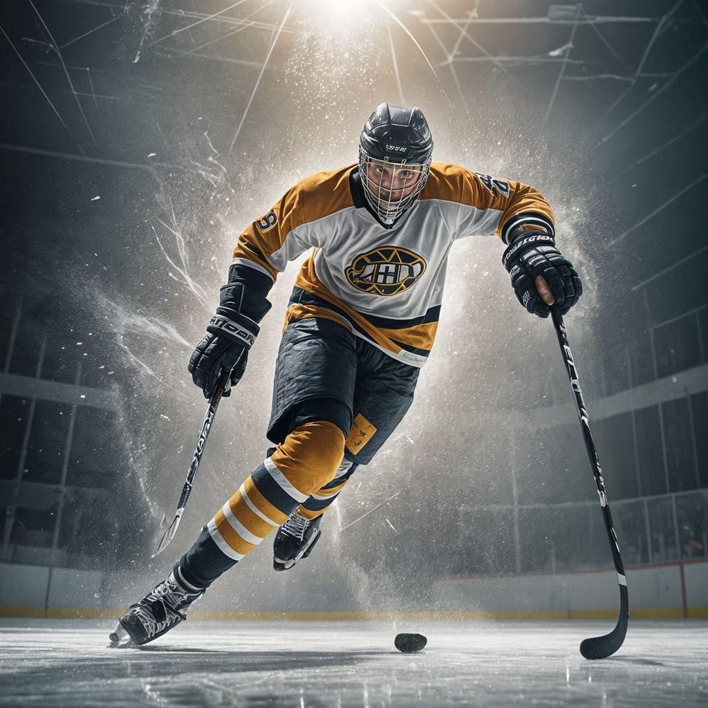 Hockey Player Practicing Goal Shots in Hyperrealism