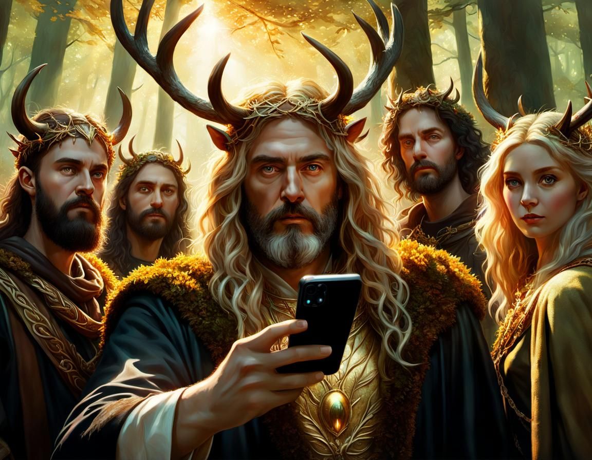 Cernunnos Selfie Photobomb in Woods, Digital Art