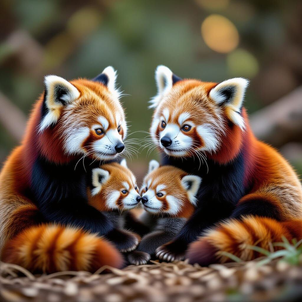 Red Panda Family Play in Cozy Habitat