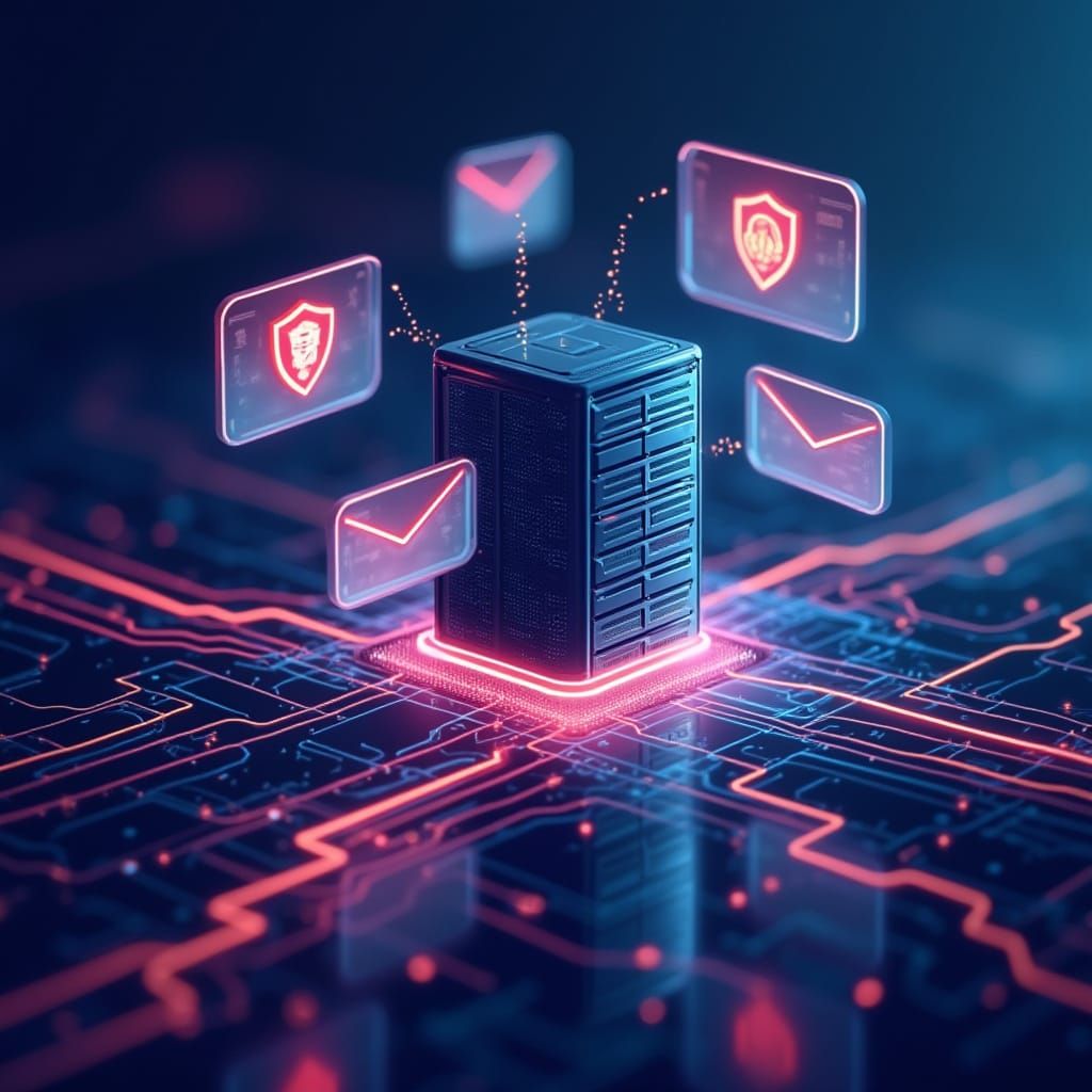 Futuristic Email Network Banner with Secure Grid and Digital...