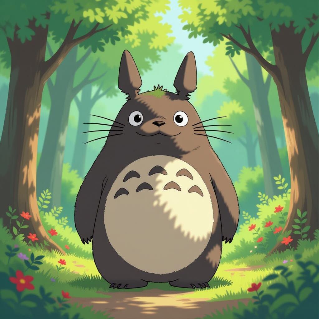 Totoro in Serene Forest, Studio Ghibli Style
