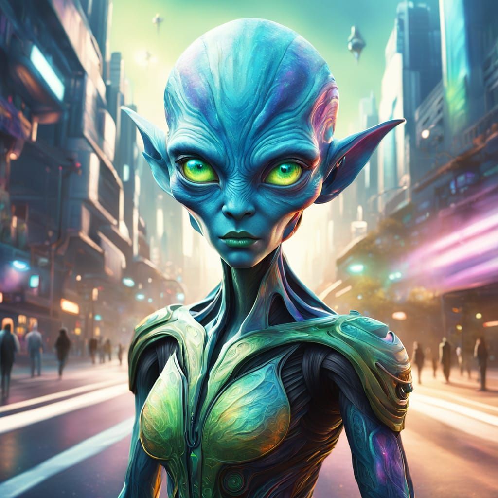 Iridescent Alien Portrait in Science Fiction Style