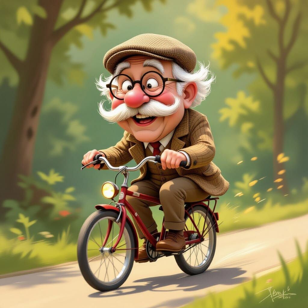 Jovial Old Man Rides Tiny Bicycle Downhill