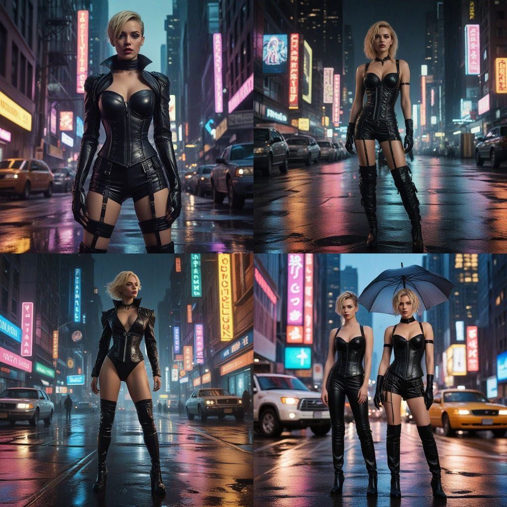 Strong Transgender Woman in Cyberpunk Metropolis at Night