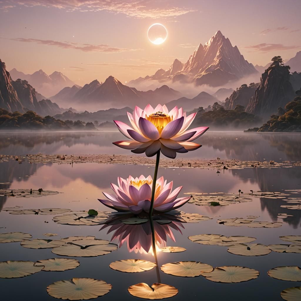 Metallic Lotus Reveals Golden Orb at Sunrise