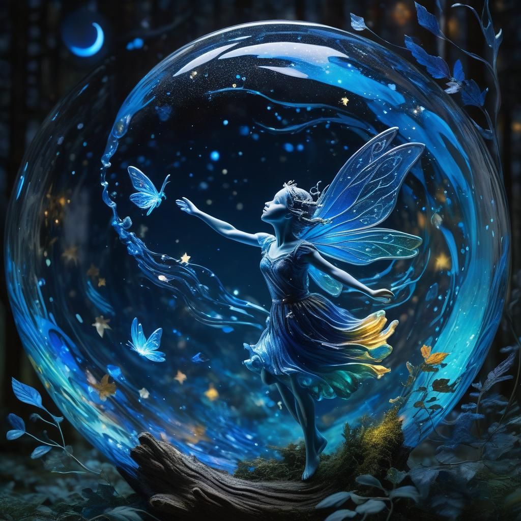 Glass Fairy in Enchanted Forest Night Sky