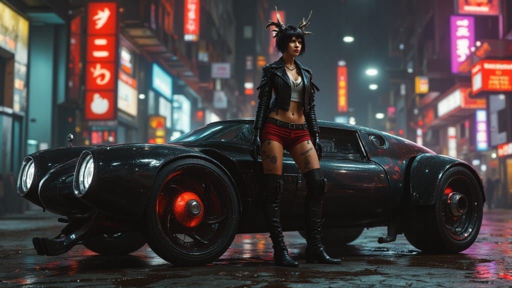 Cyberpunk Character Backdoor With Hovercar