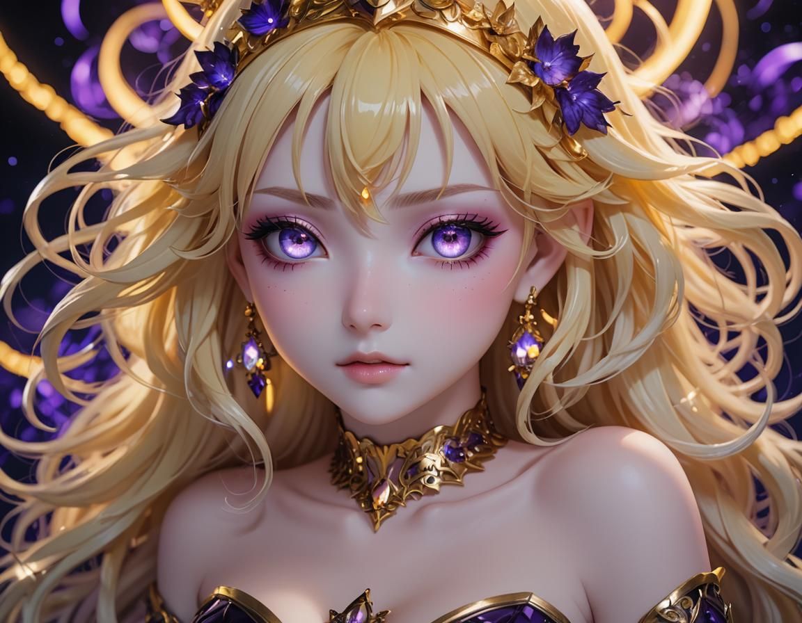 Anime Portrait of a Beautiful Idol with Purple Eyes