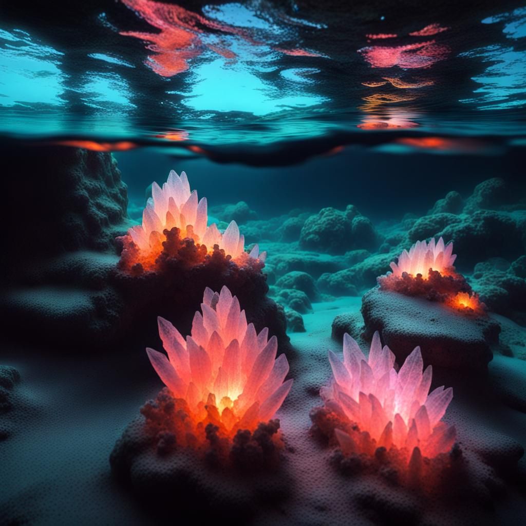 Glowing Crystals Underwater Beneath the Earth