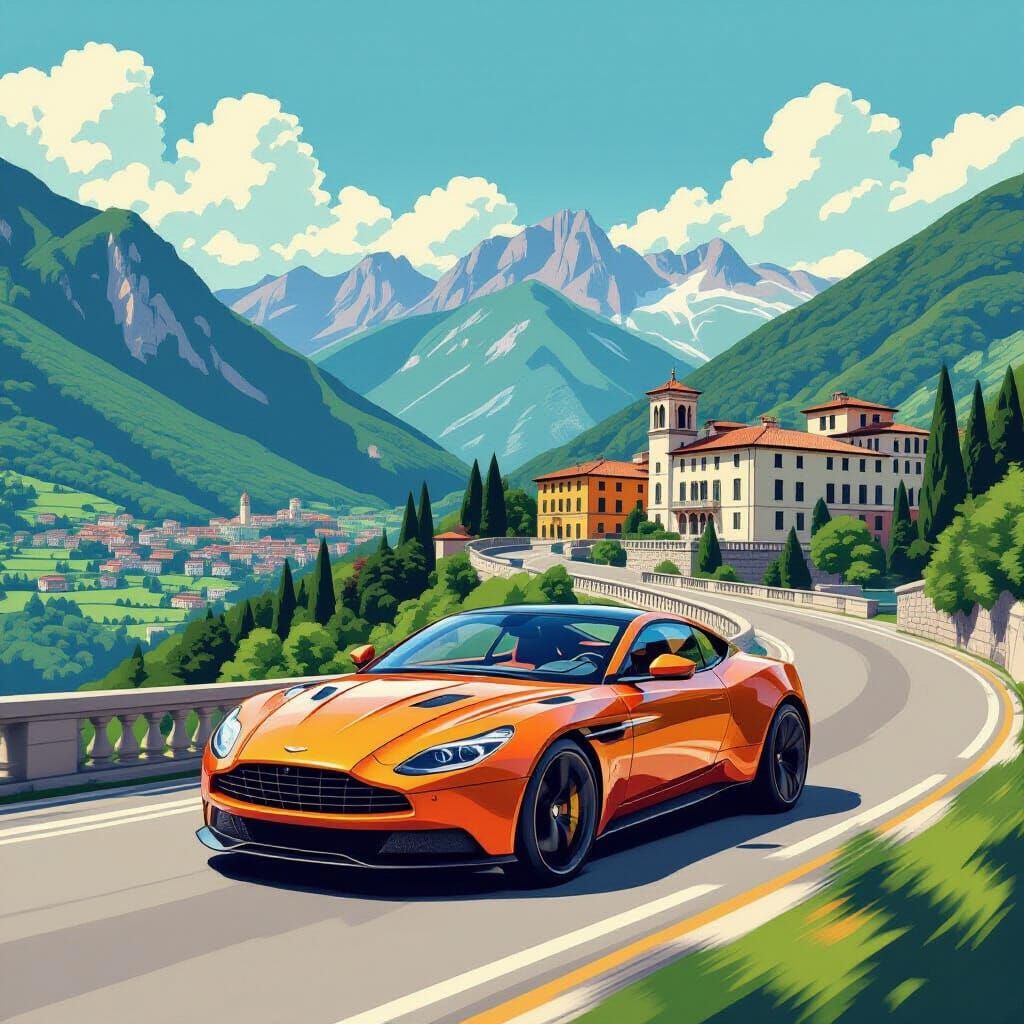 Luxury Car Races Through Italy in Pop Art Style