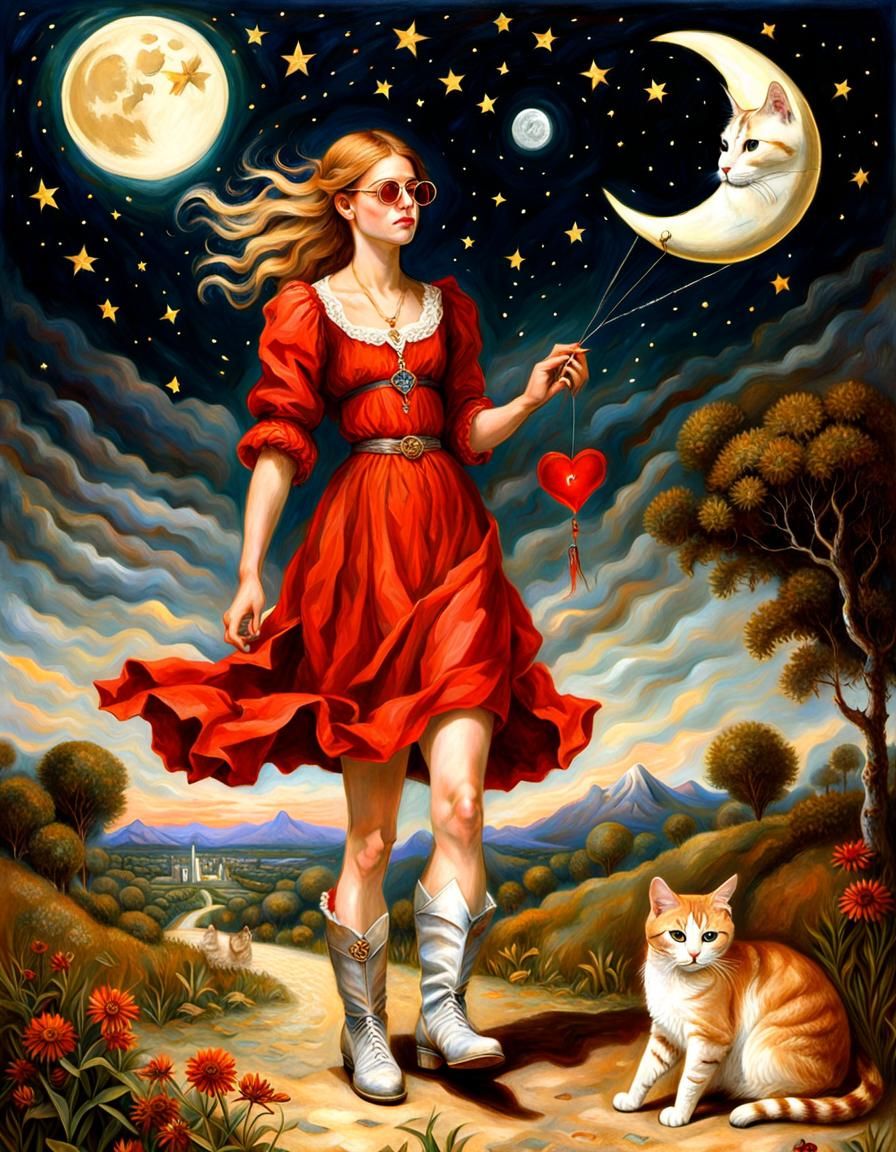 Whimsical Woman Flying Kite in Colorful Portrait