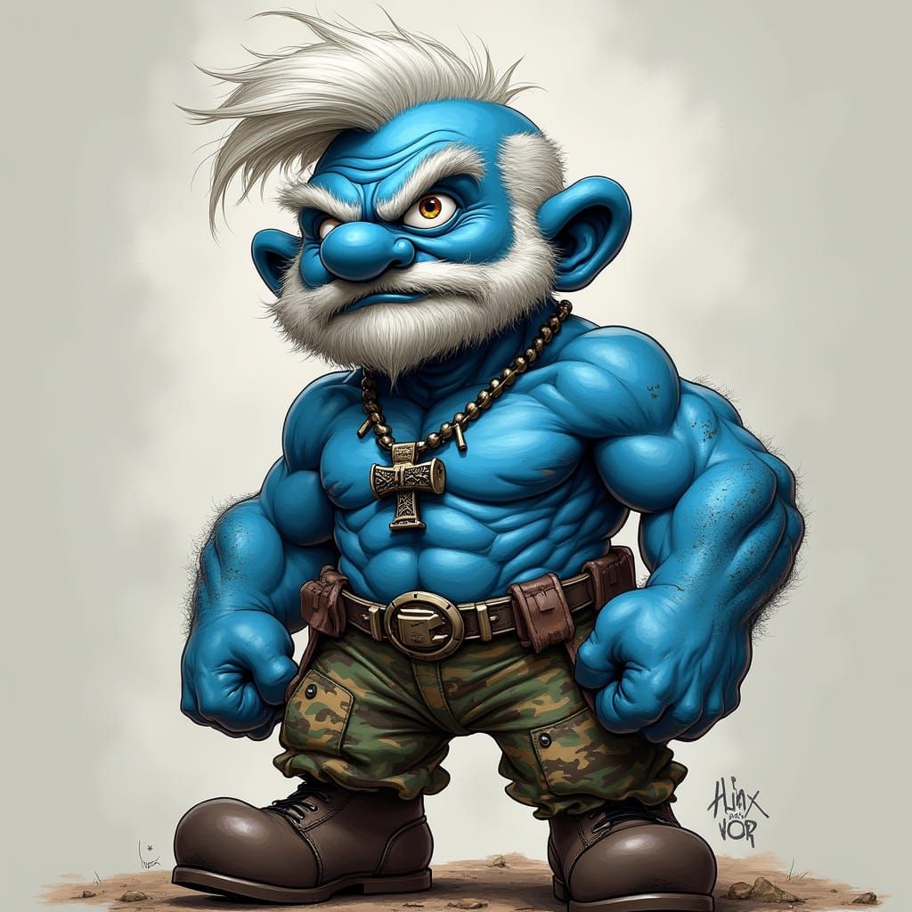 Menacing Military Smurf with Thor's Hammer
