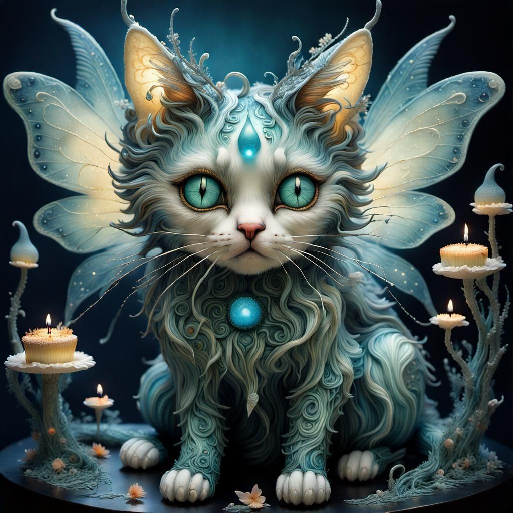 Bioluminescent Fairy Cat Cake: 3D Rendered Masterpiece