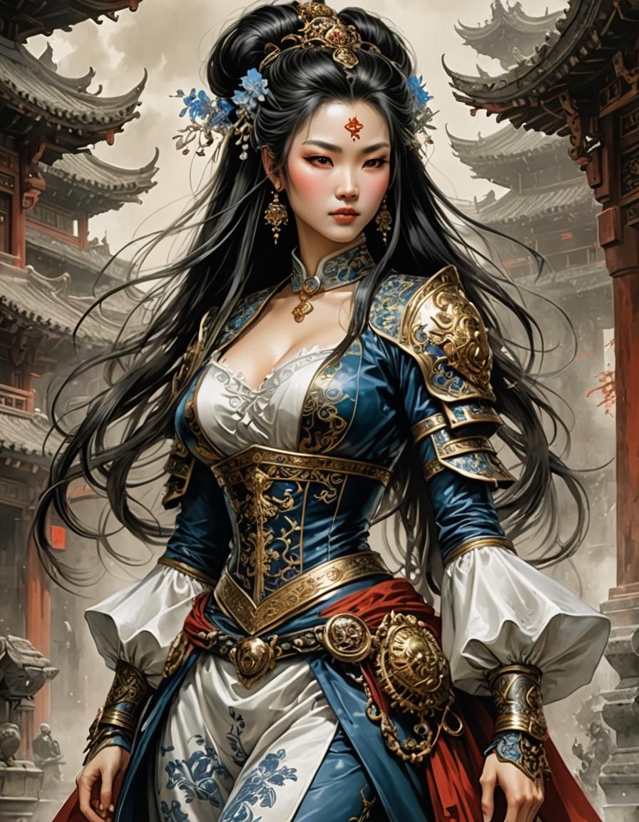 Noblewoman. Adults art wu shuang pu. Background and detailed characters by artists Paolo Eleuteri Serpieri and Luis Royo...