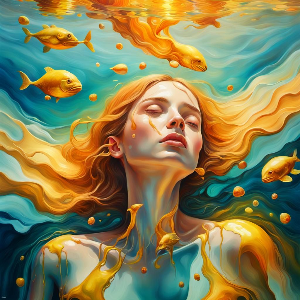 Dreamlike Surrealism: Woman Floating in Ocean