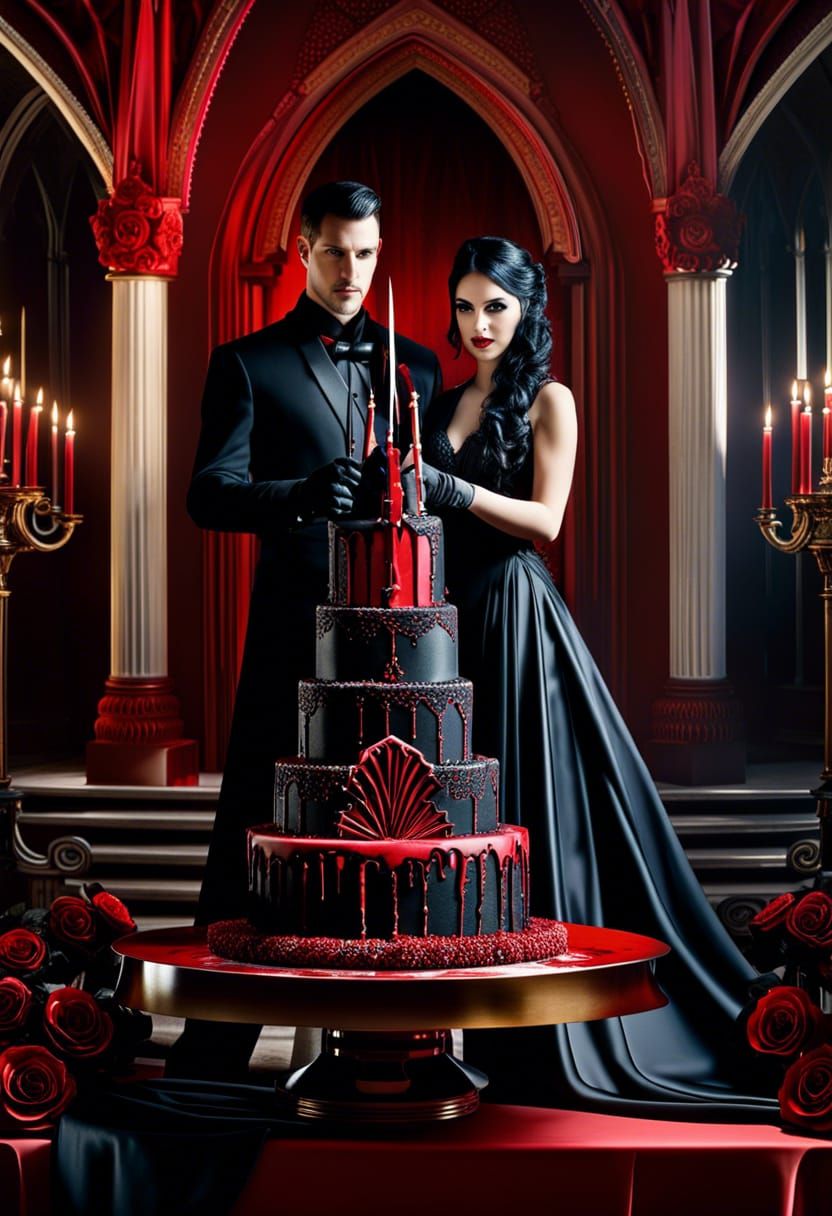 The beautiful Goth couple wanted a wedding cake that blended with them. It certainly did