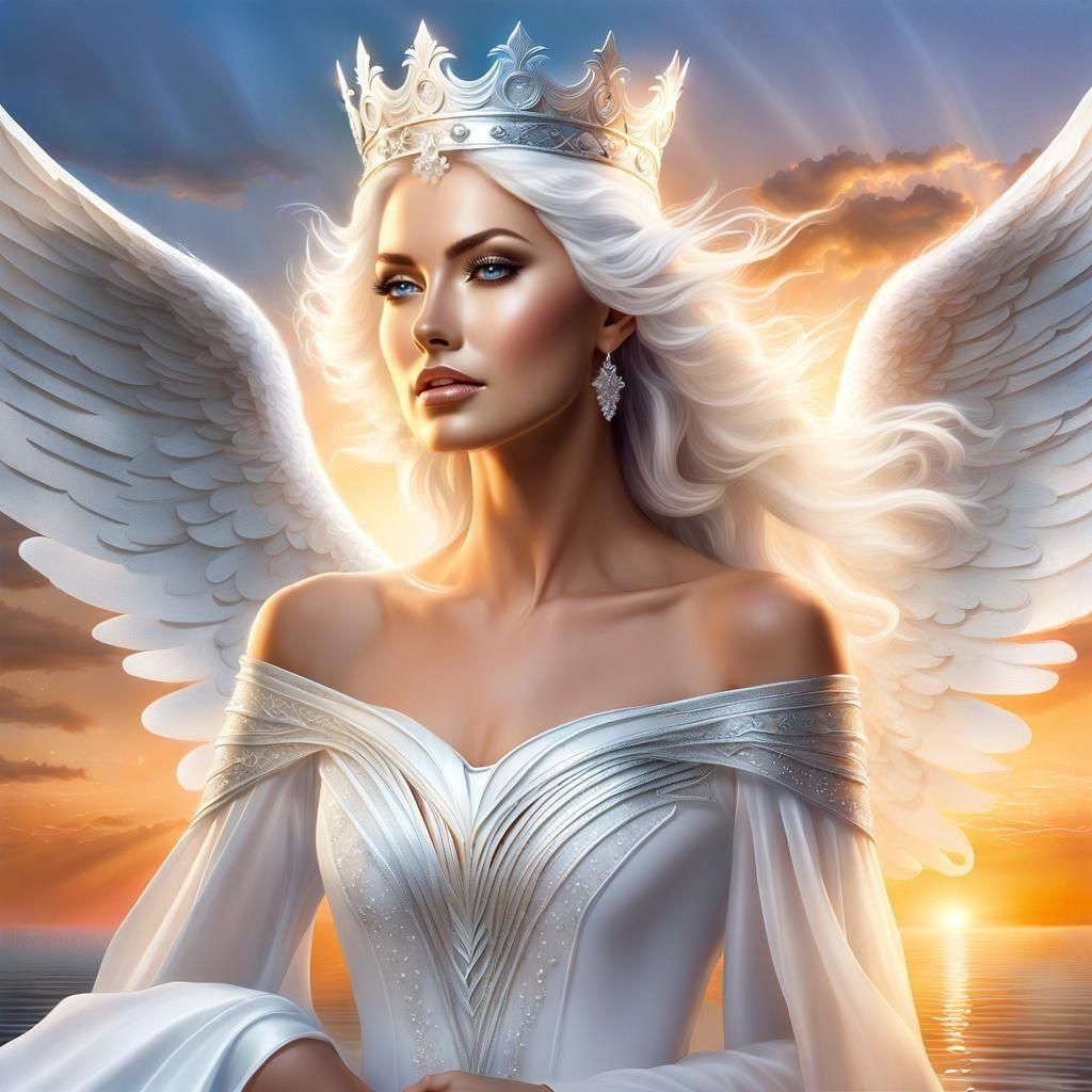 Angel Overlooking Waterfalls in Airbrush Art