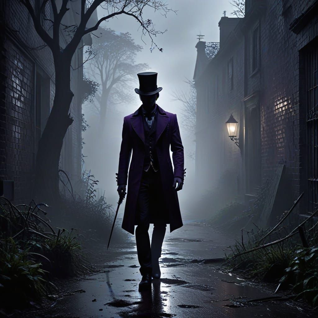 Full Body Image - Slender Man in Purple Suit and Top Hat