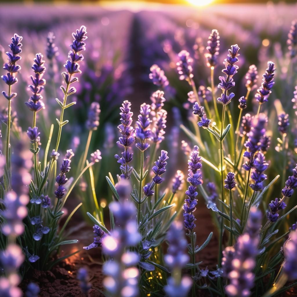Glowing Lavender Field at Sunset: Digital Matte Painting