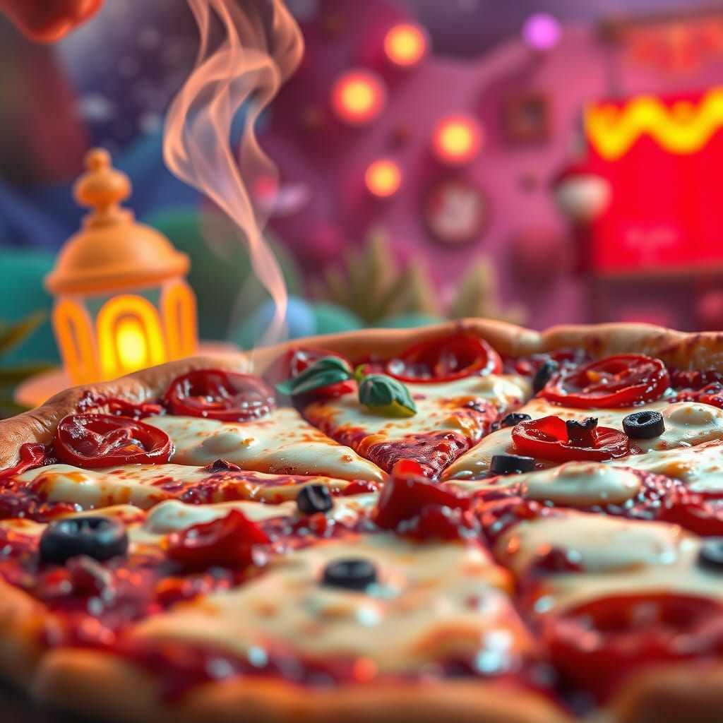Delicious Pizza in a Dreamlike Fantasy Style
