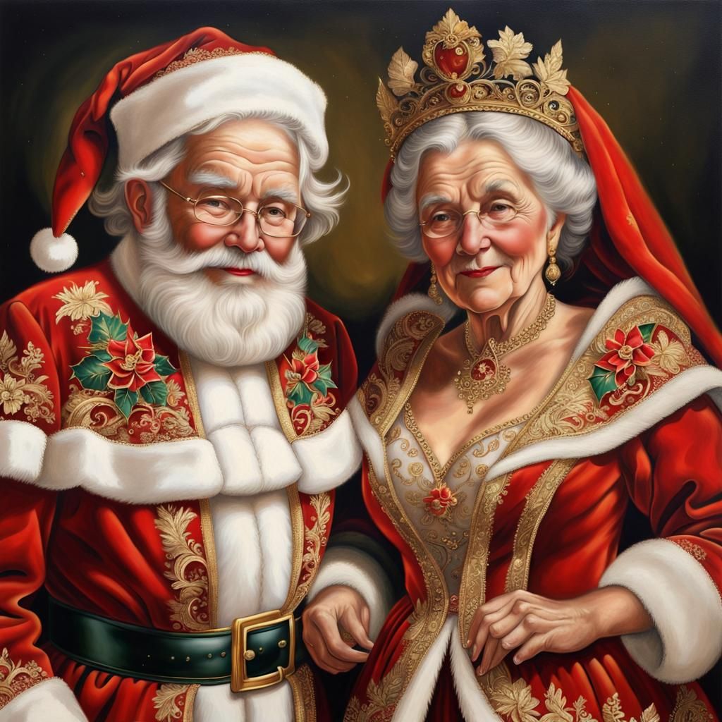 Santa and Mrs. Claus in Embroidered Gold