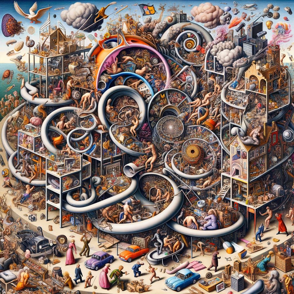 Modern Hieronymus Bosch Style Chaos in America