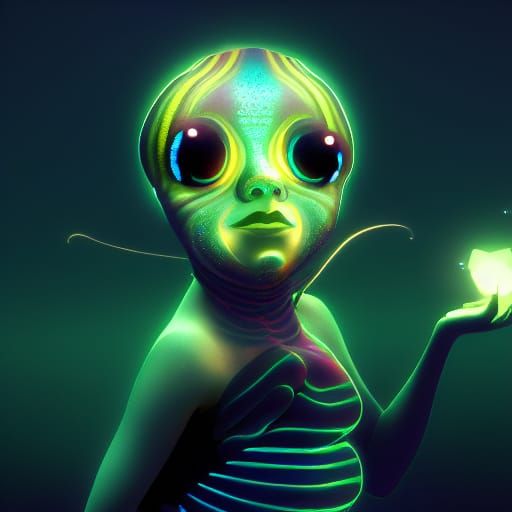 Bioluminescent Glow Worm Butterfly Caricature in Dystopian S...