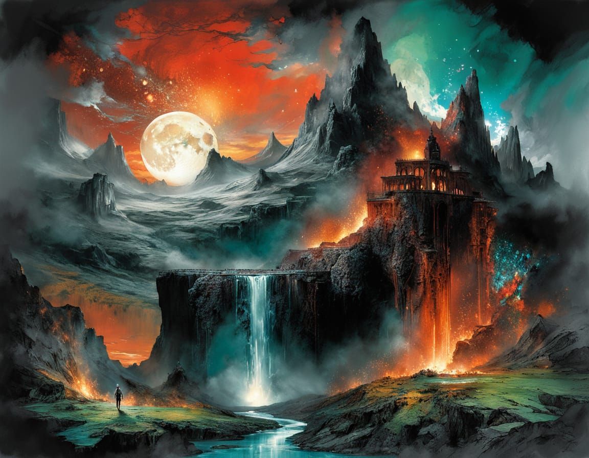 Shoebill Stork in Alcohol Ink Landscape