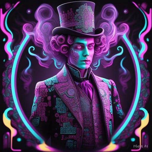 Regal Figure in Neon Psychedelic Portrait