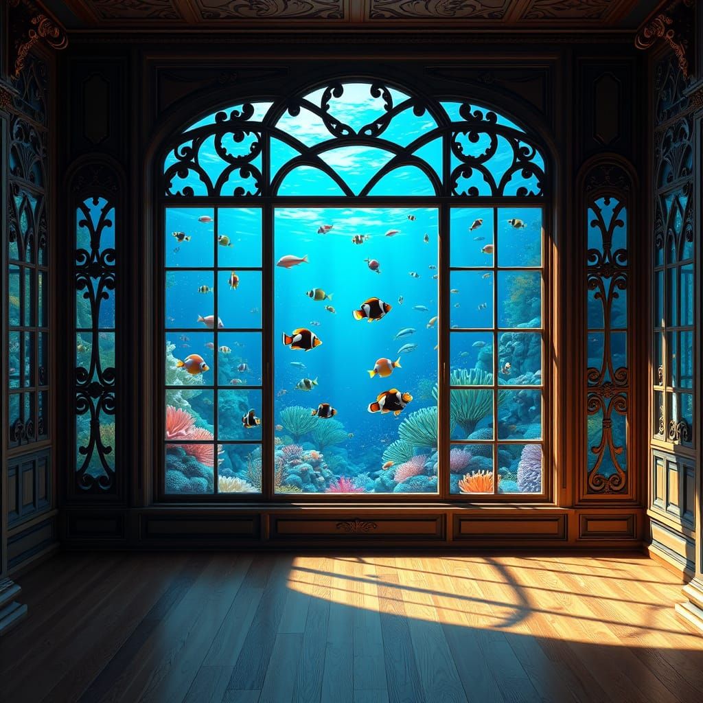 Underwater Scene in Vibrant Woodland Window