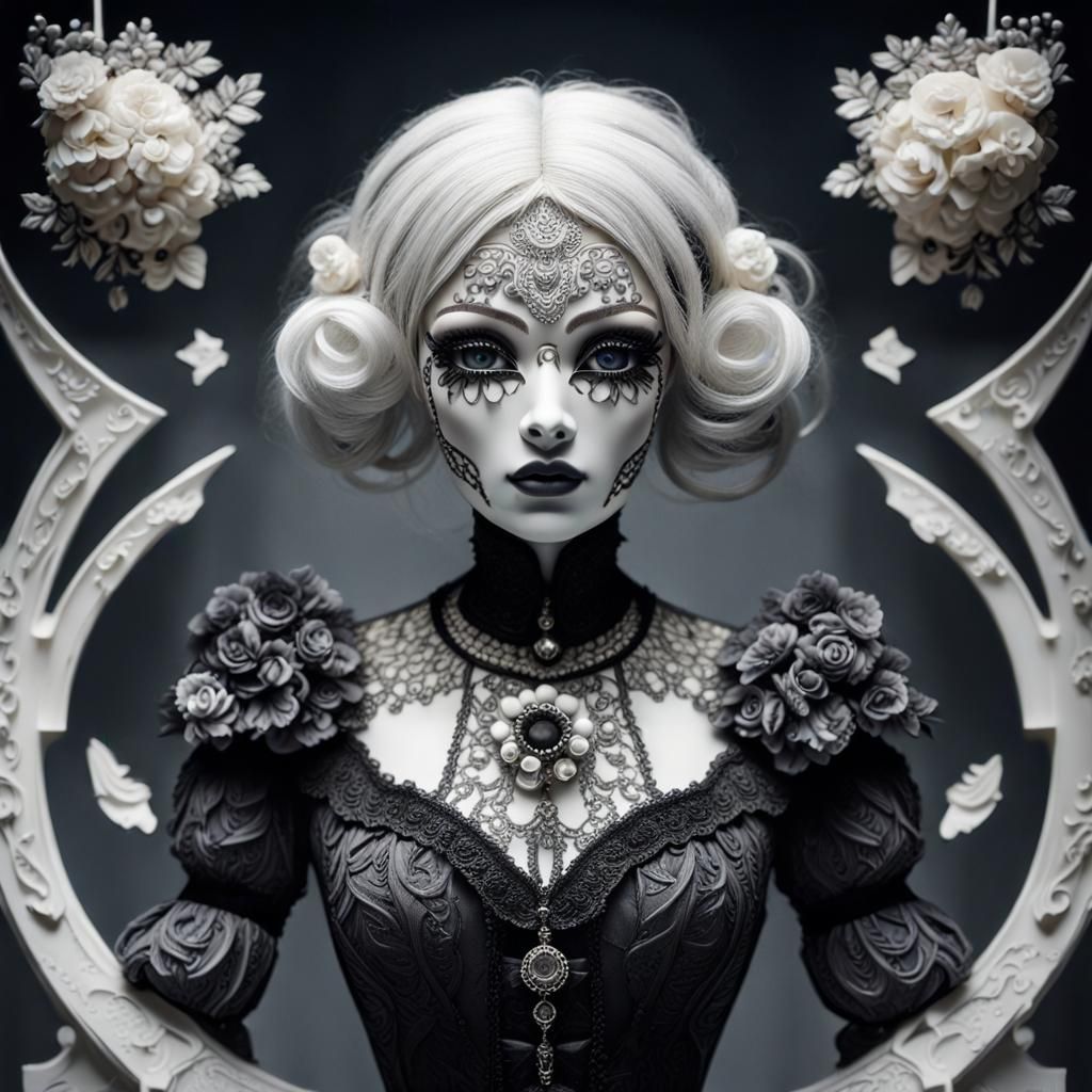 Victorian Gothic Porcelain Doll with Glowing Eyes