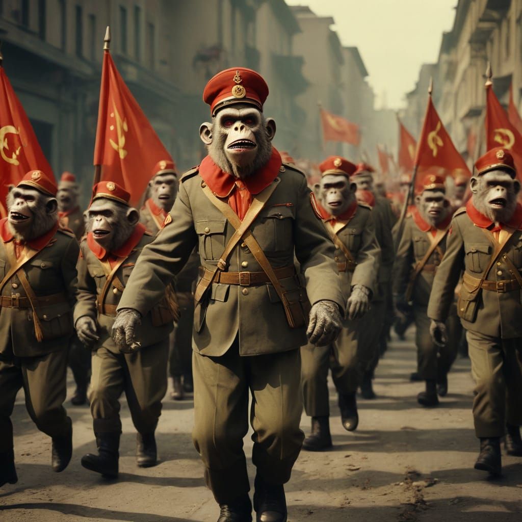 Zombie Monkey Clown Leads Military Parade