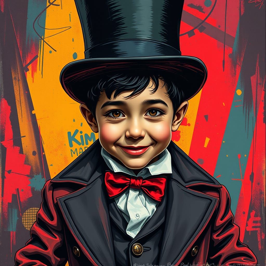 Mysterious Ringmaster's Enigmatic Smile in Vibrant Glitchcor...